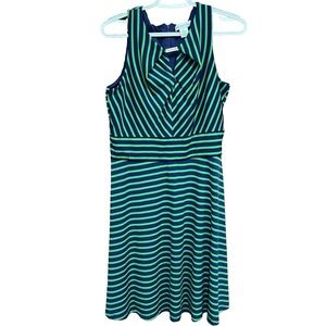 Liz Claiborne Striped Fit &‎ Flare Dress Sleeveless Career Casual Size 10